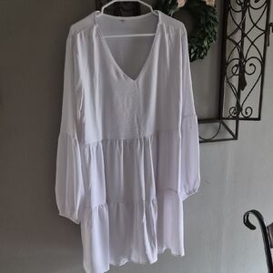 White V-Neck Tiered Dress